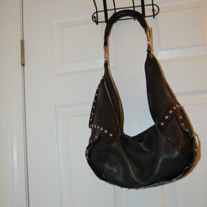 Kenneth Cole Collection  Black Leather Like Hob Purse W/Silver Gothlike Trims